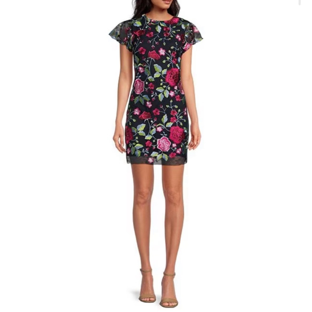 BNWT SAM EDELMAN Floral Embroidered Crew Neck Cap Sleeve Sheath Dress Size 10